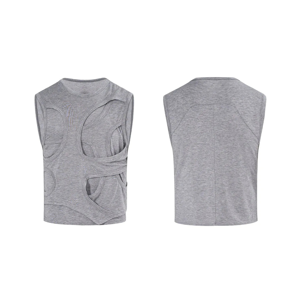 Men's solid colour lyocell summer vest in black, showing round neck and sleeveless tank-top design
