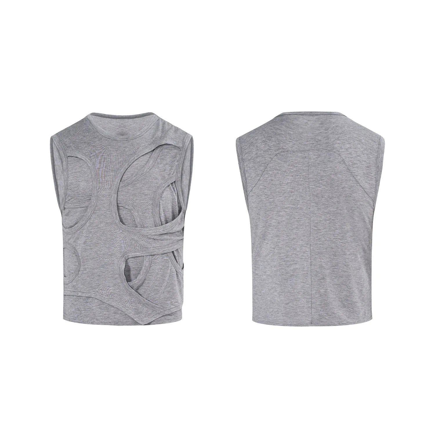 Men's solid colour lyocell summer vest in black, showing round neck and sleeveless tank-top design