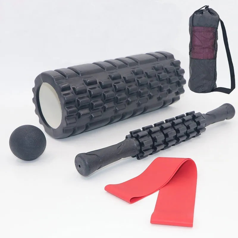 33cm black foam roller massage bar with six-piece roller design