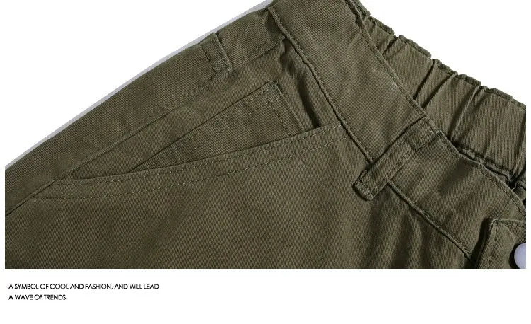 Casual wide-leg cropped pants in micro-elastic fabric showing apricot, red, and army green colour options