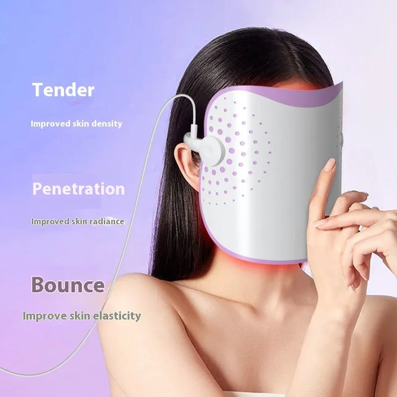 White and purple photon beauty mask IPL device with plug-in power for home colour light therapy