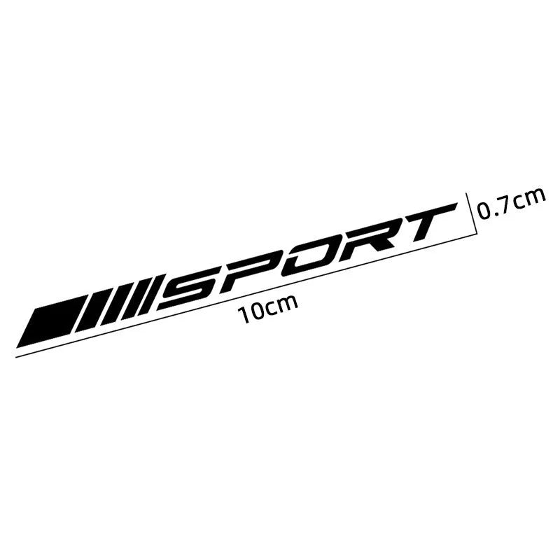 Black hollow design sports car rim sticker measuring 10cm by 0.7cm on an alloy wheel.