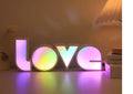LED LOVE light with rainbow style lampshade measuring 35.5x13.5cm for decorative room and event lighting