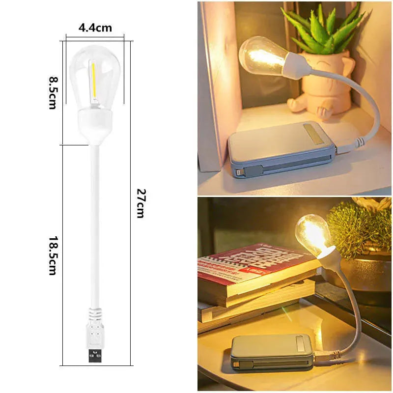Foldable USB rechargeable night light with glowing tungsten filament S14 bulb