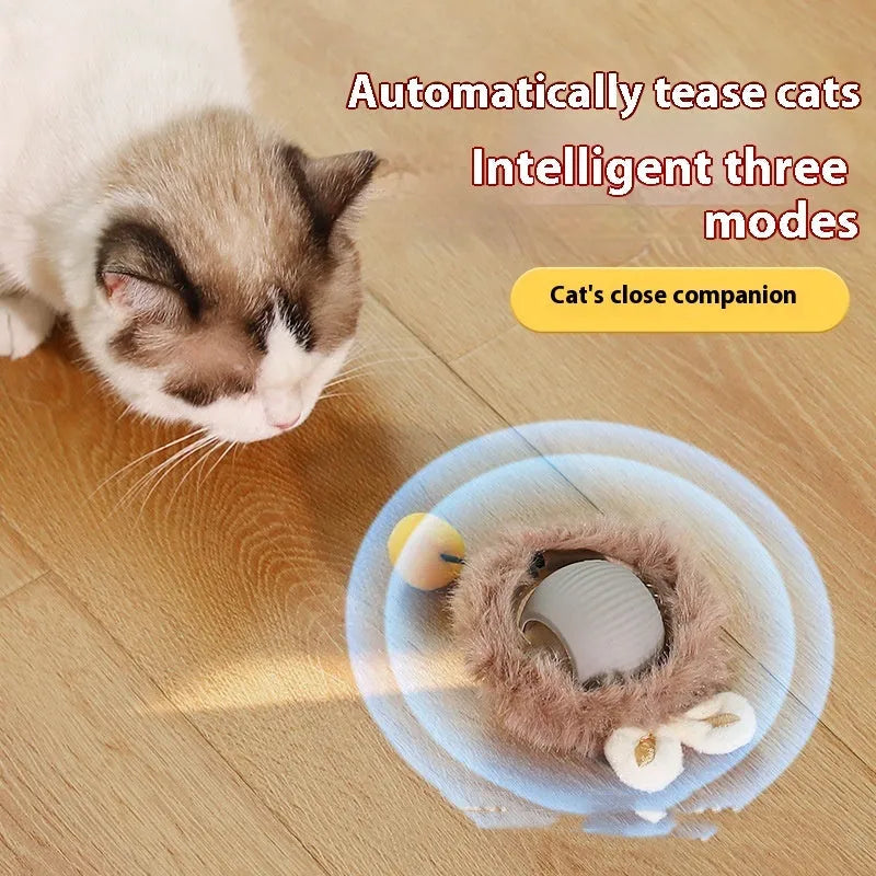 Cat Toy Self-Hi Funny Rolling Ball with plush covering in red, green, and gray colours