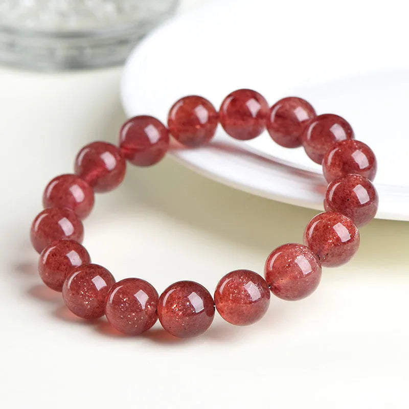 Strawberry quartz geometric bead bracelet with natural starlight cherry red colour