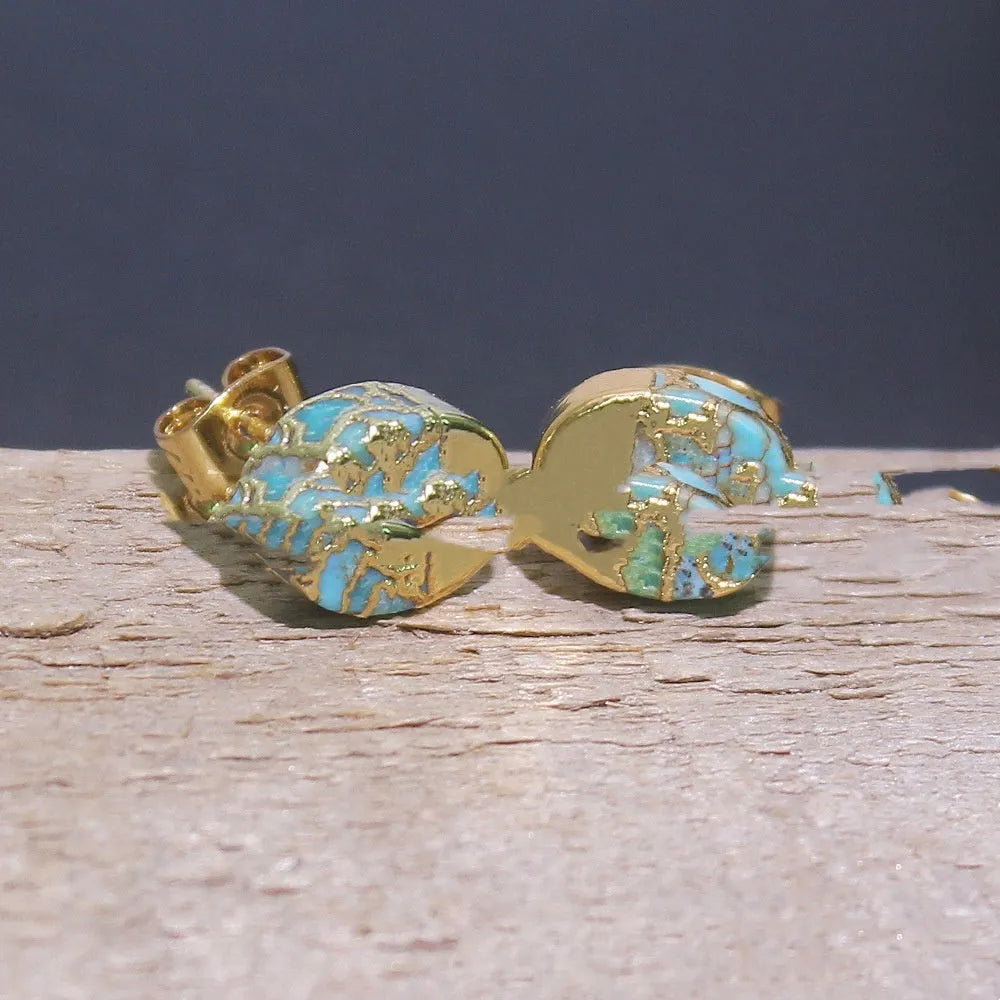 Handcrafted natural stone stud earrings with irregular shape and simple bohemian style.