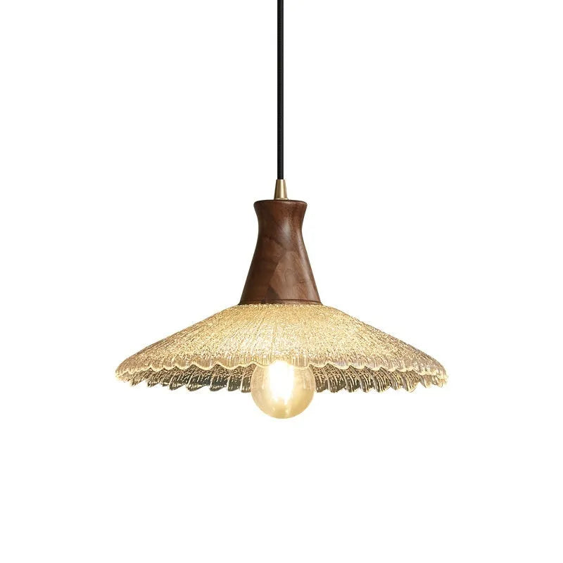 Retro wooden chandelier with glass shades in three size options