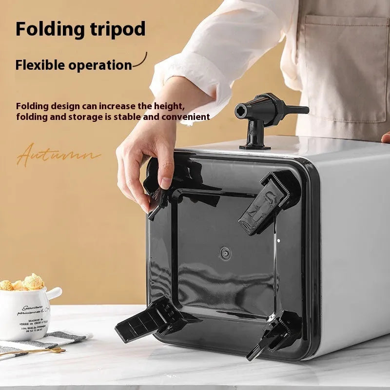 Silver stainless steel 8-litre milk tea bucket with square lock design for commercial beverage storage