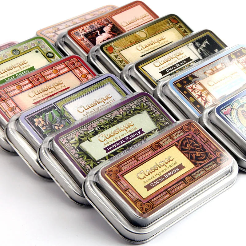 Rectangle oily ink pad for DIY rubber stamps in five colour options.