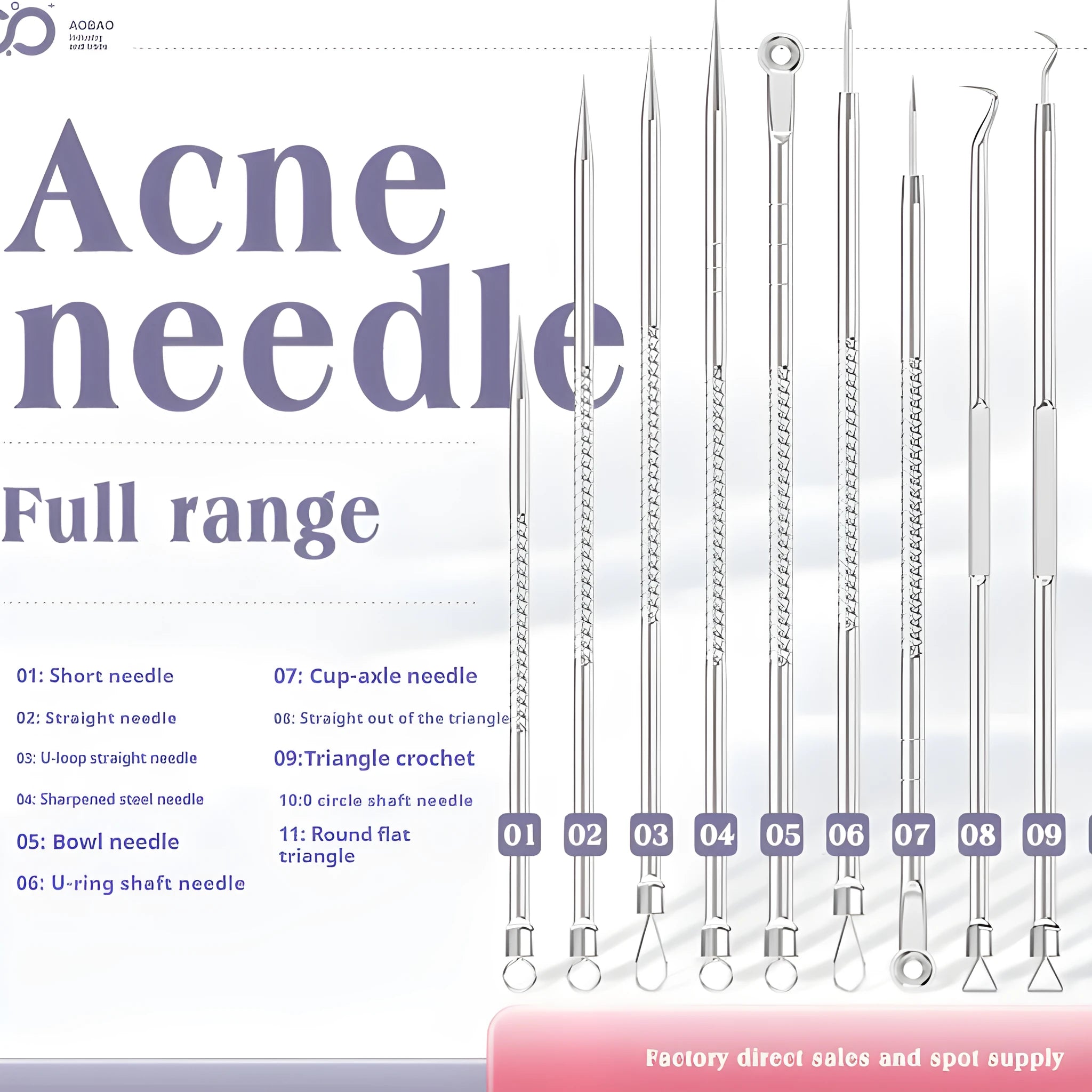 4-piece metal acne needle set with ultra fine pointed tips for precise skin treatment applications