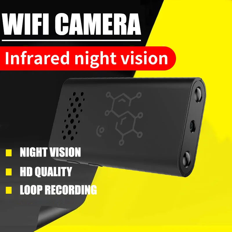 Black indoor WiFi security camera with 1080p HD definition for home monitoring