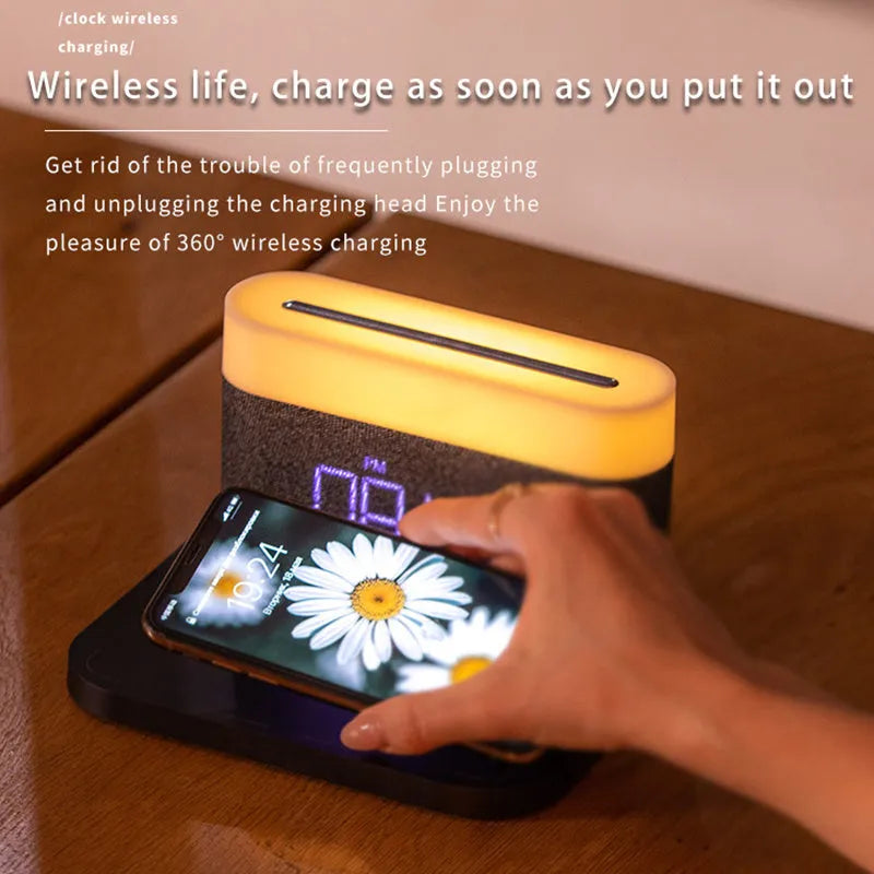 Wireless charger desktop clock night light table lamp in modern minimalist design