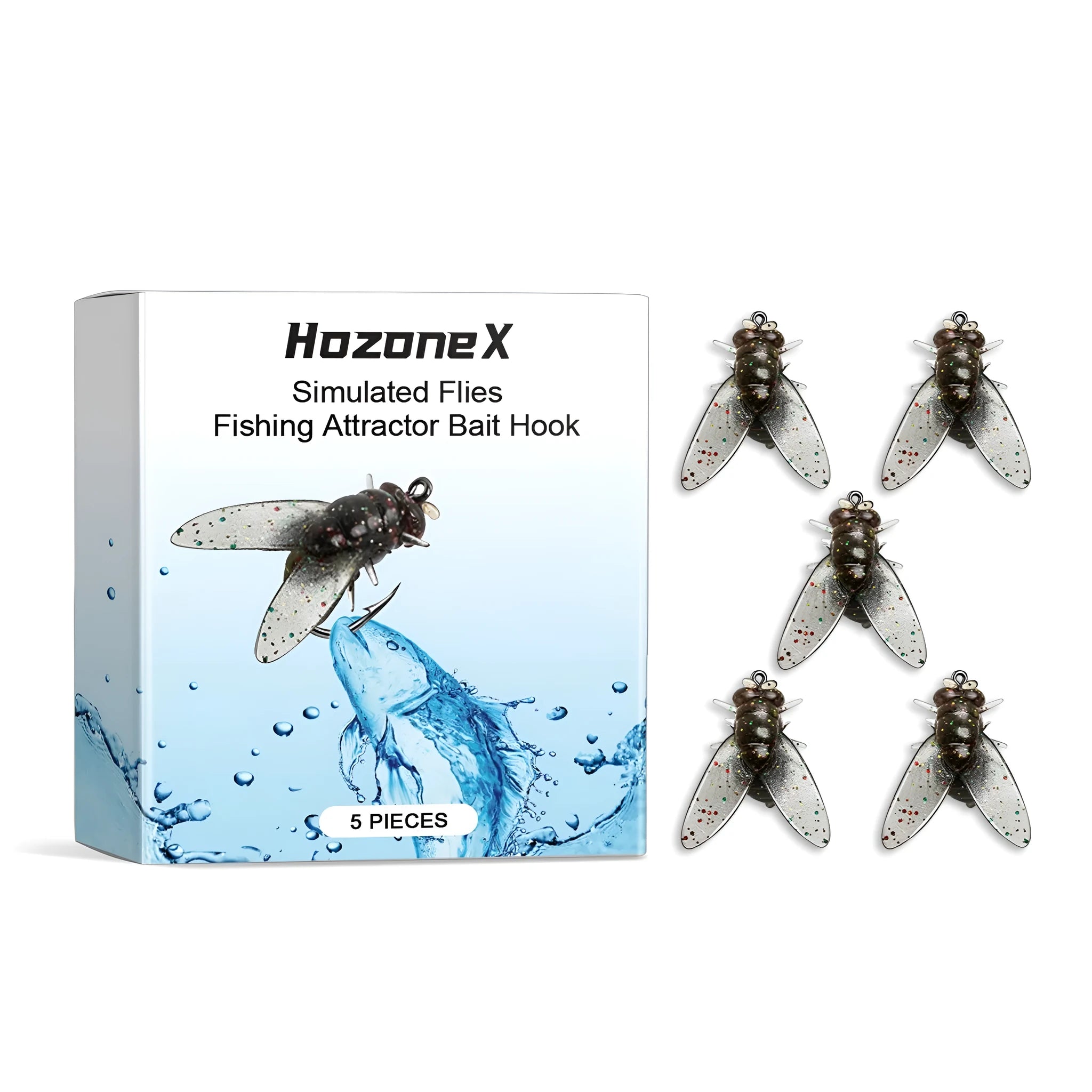 Five small, soft biomimetic insect fishing lures made from TPR and silicone, each measuring 1.5cm.