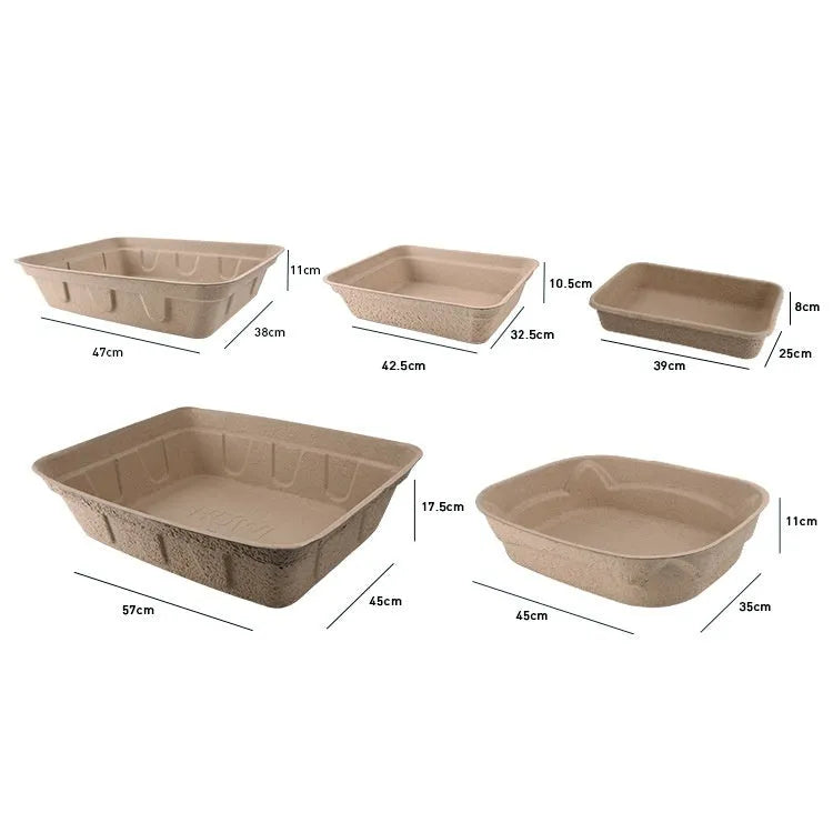 Brown disposable biodegradable cat litter box with waterproof design in three size options