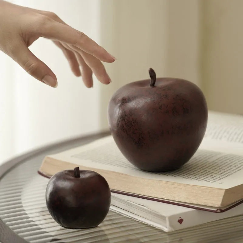Retro Chinese-style ceramic apple desktop ornament in large and small size options.