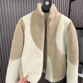 Men's khaki contrast collar standing coat polyester autumn winter front view