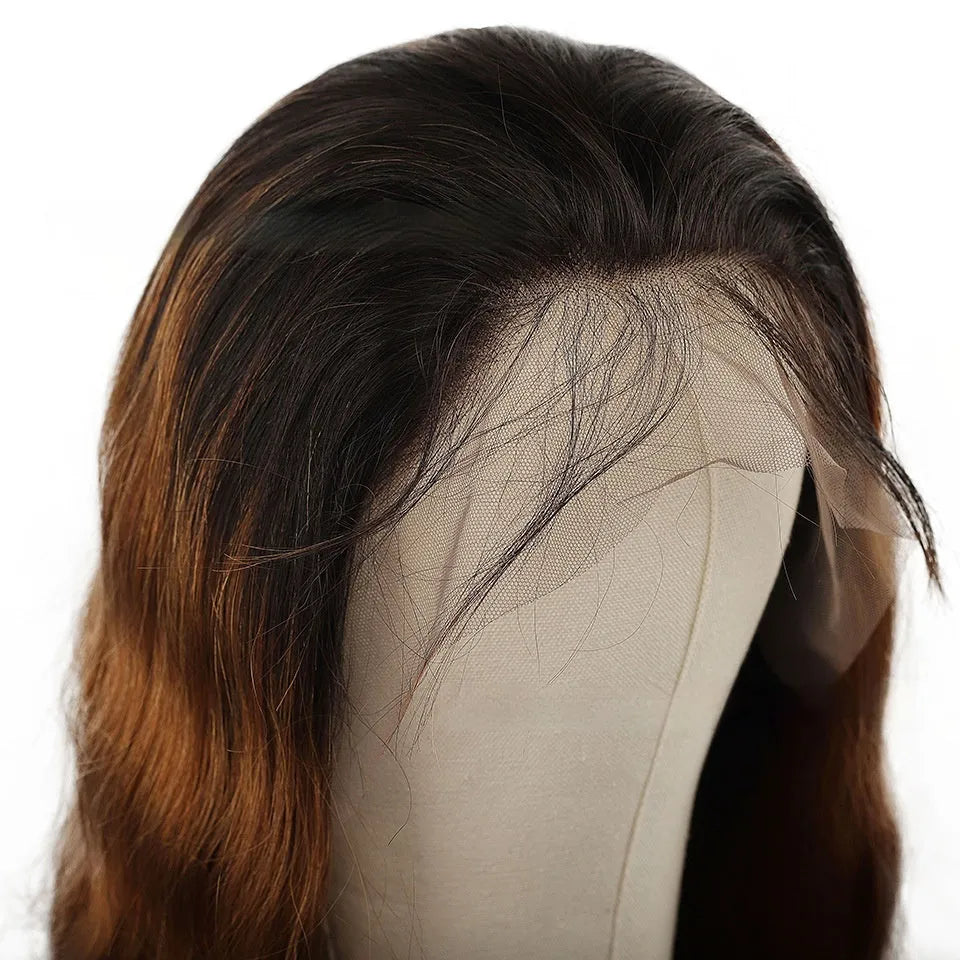 Real human hair lace front wig with gradient colour on a mannequin head, showcasing the Ruili style and lace hairline.