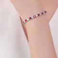 Geometric square diamond zircon bracelet with electroplated platinum finish in multiple colour options.