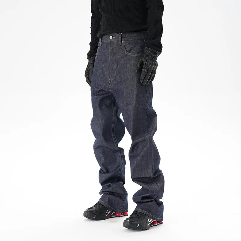 Dark blue loose straight denim jeans for men