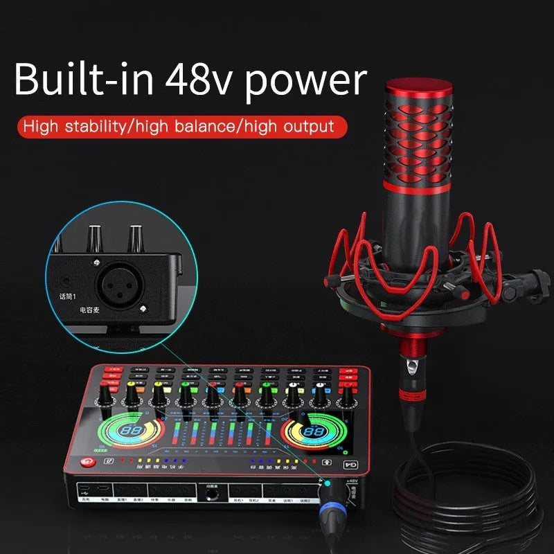 G4 professional sound card set with capacitance microphone, LCD display and remote control for live audio broadcasting