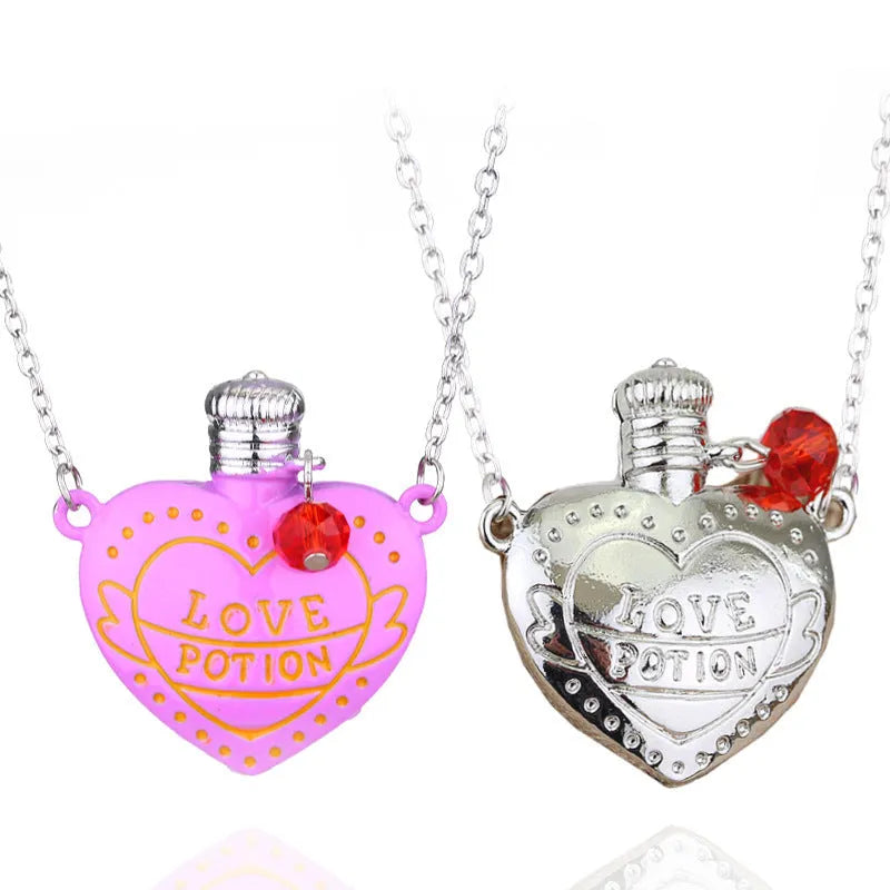 Love poison pill bottle pendant necklace in rose red on a box chain