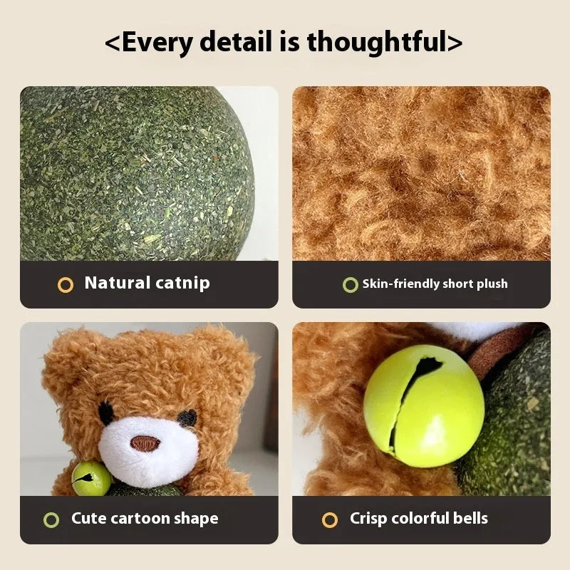 Plush cat toy with mint-scented ball and jingle bell in animal character design