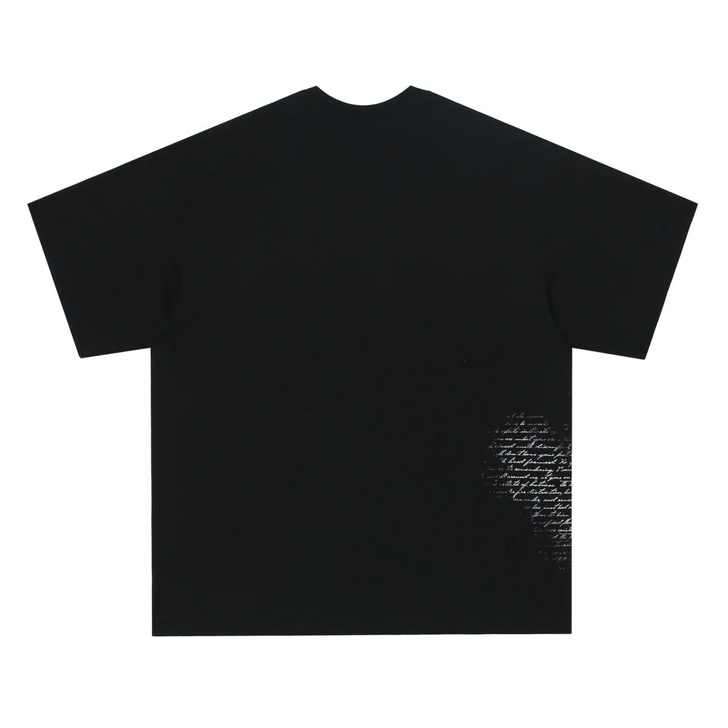 Pure cotton T-shirt with letter pattern print in black or white, shown in teenage sizing.
