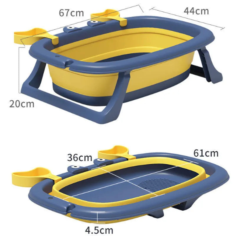Foldable portable pet bathing tub for small dogs and cats in blue and orange colours