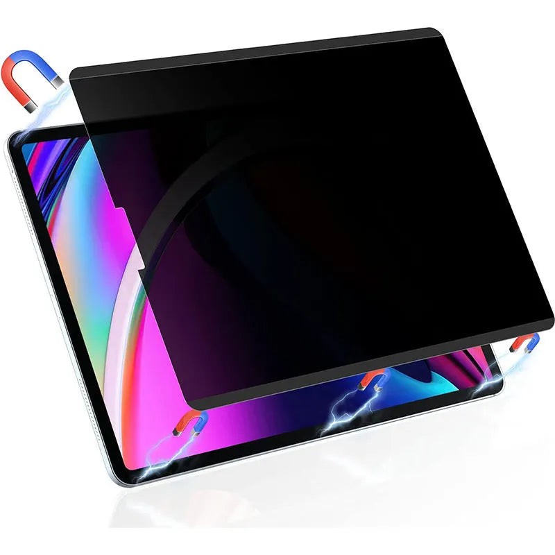 Magnetic iPad anti peeping film with matte finish shown next to iPad Pro
