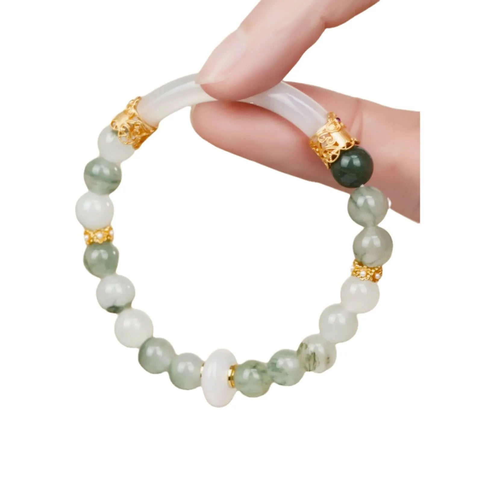 Emerald green Tian Shan Cui women's half bracelet with national style round elements