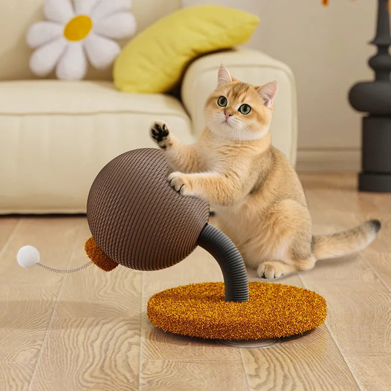 Hemp rope cat scratch board with attached toy in large and small size options