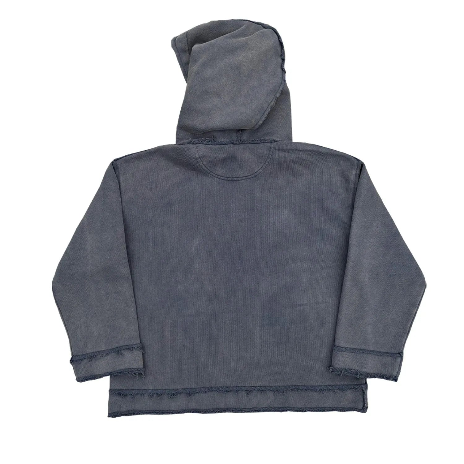 Reverse dark blue hoodie sweater with back-to-front The Sun Also Rises graphic design