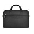 Black Oxford cloth laptop backpack with multiple pockets and a lock, shown in 14-inch and 15.6-inch sizes.