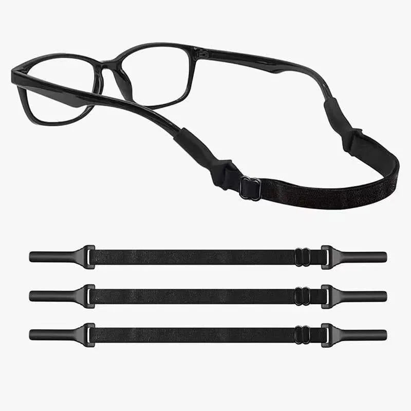 Black adjustable glasses cord with silicone earpieces for anti-slip eyewear retention
