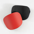 PU mini shin guards for football and sports in black, white, red, and blue colours showing front and back.