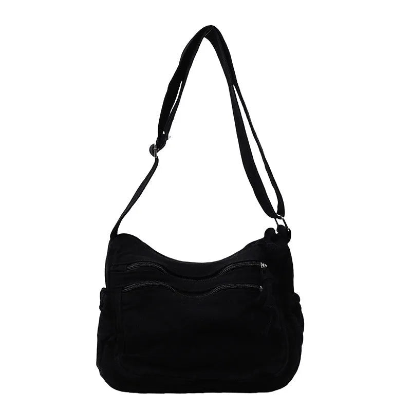 Women's canvas tote bag large capacity horizontal square shape beige with outer pocket