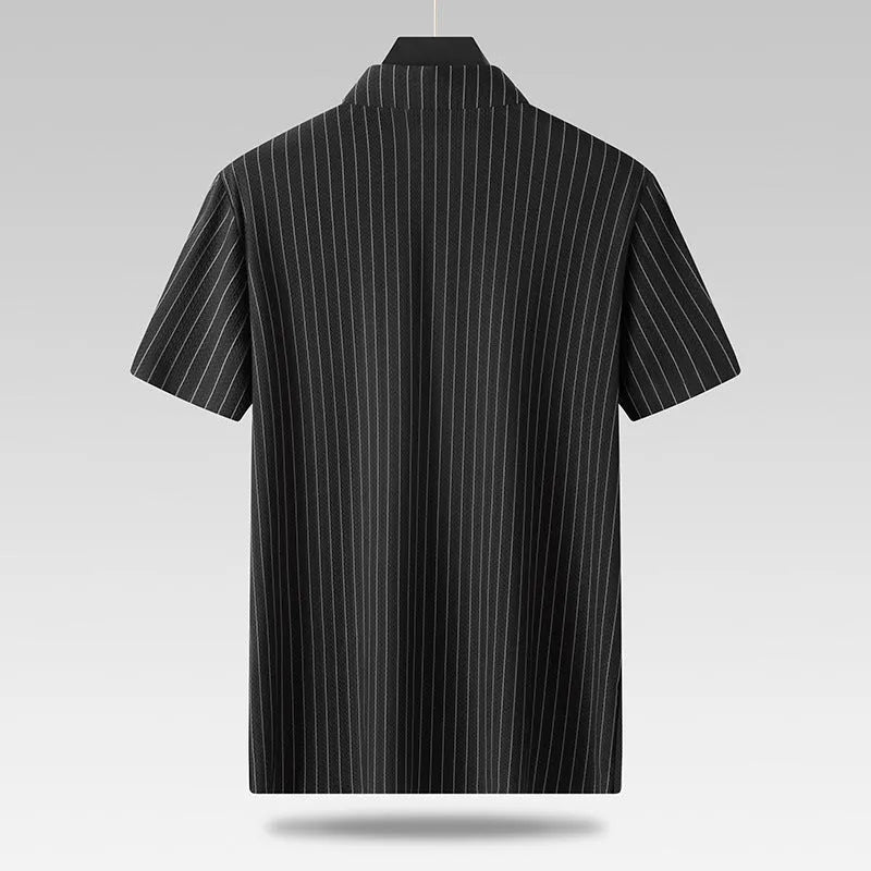 Men's plus size striped casual shirt with square collar in black or khaki