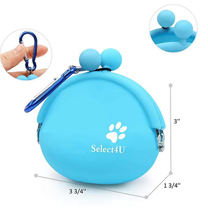 Yellow silicone dog training treat pouch with hook and loop closure on a waistband.