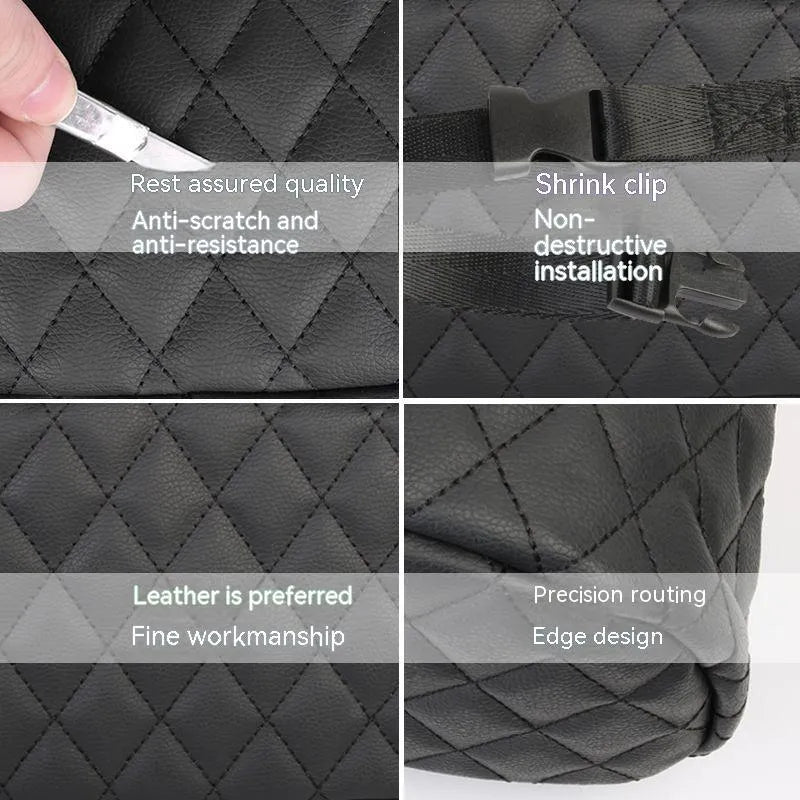 Leather hanging car storage bag in black, pink, green, or white colours, 25cm size