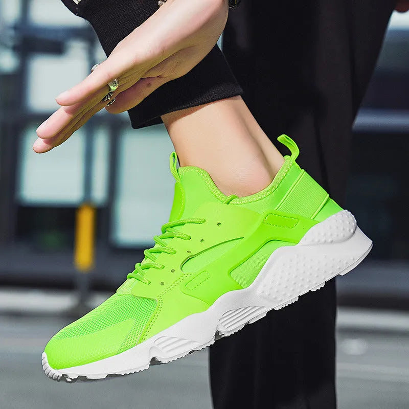 Men's mesh casual shoes with cross strap in green, red, or yellow colours