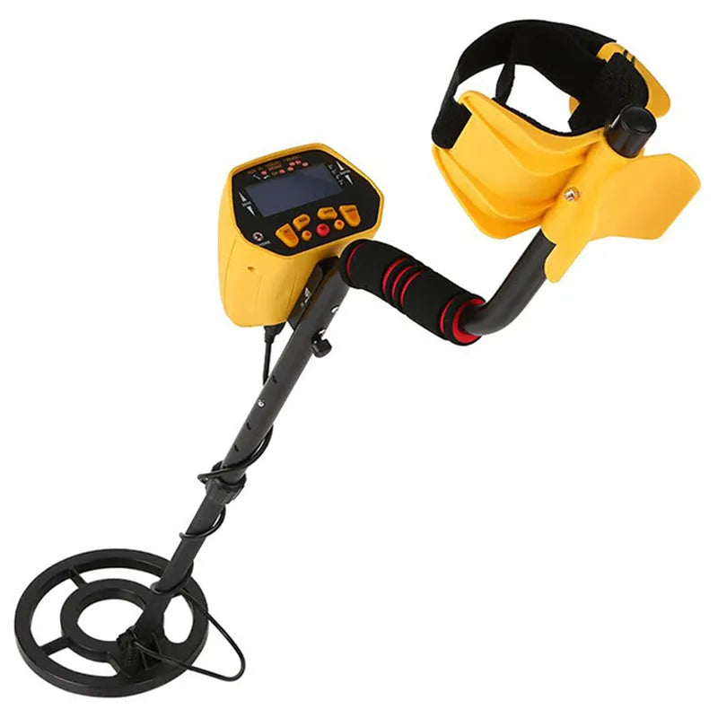 Black and yellow GC1028 professional metal detector with LCD display and waterproof search coil