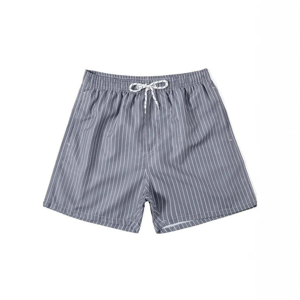 Men's striped beach shorts in polyester blend fabric with triangle lining