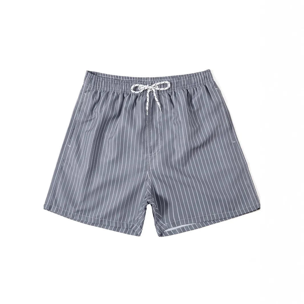 Men's striped beach shorts in polyester blend fabric with triangle lining