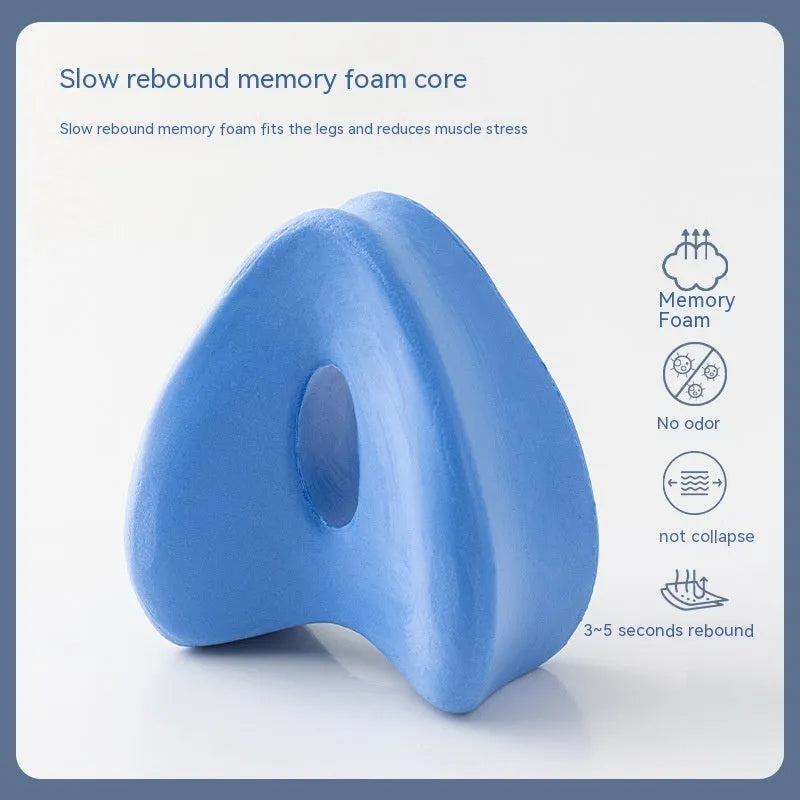 Heart-shaped dark blue jacquard memory foam leg pillow for adult sleeping support