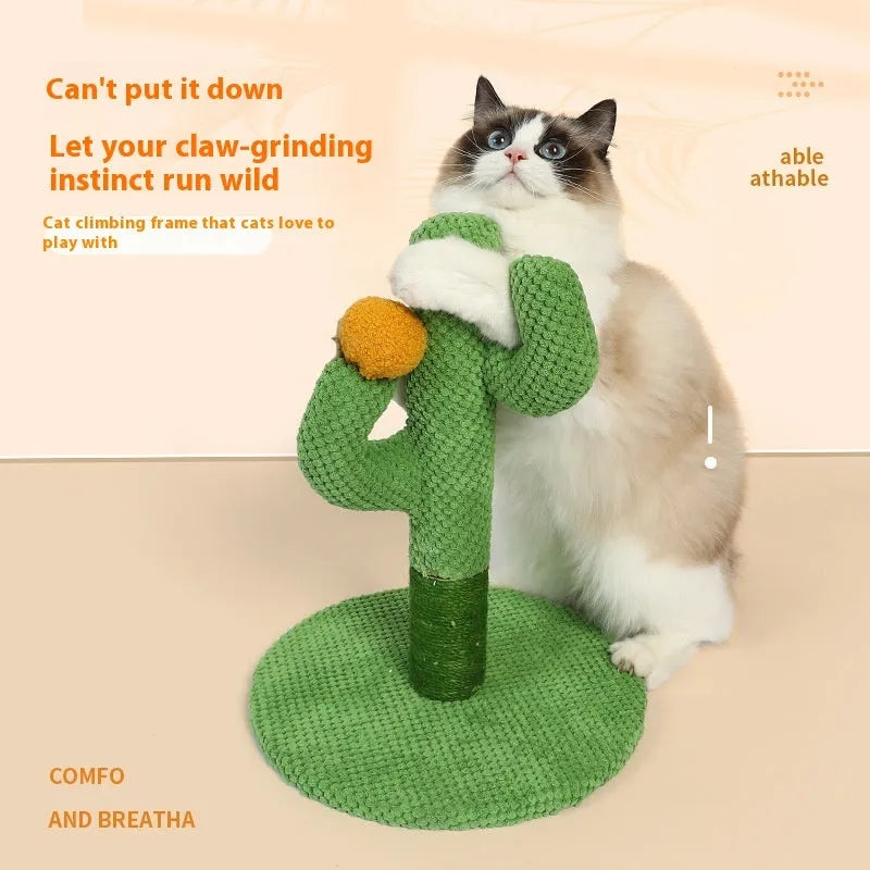 Cactus-shaped cat scratch board with climbing pole and platform, coconut tree alternative design