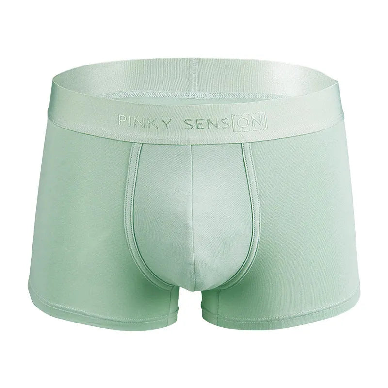 Men's solid colour cotton boxer shorts showing available black, white, silver grey and light green options