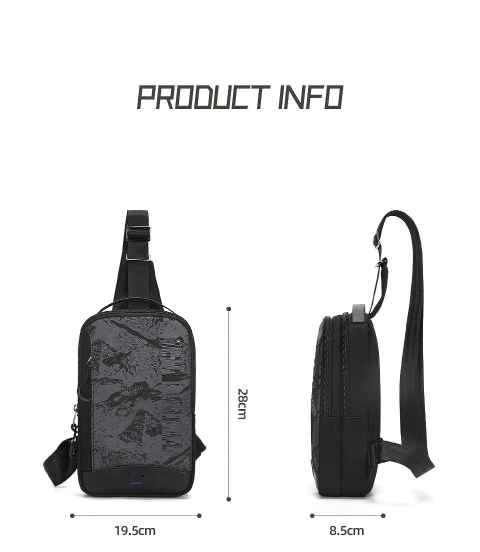 Casual black TPU camouflage chest bag with single shoulder strap and external pockets