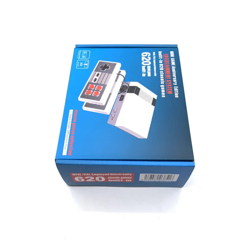 NES retro gaming console with two controllers, AV cable, and compact design