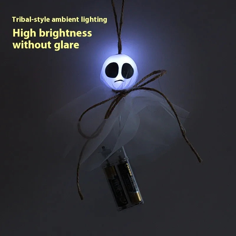 Halloween LED lighting chain with battery box and colourful ghost-shaped PVC lights